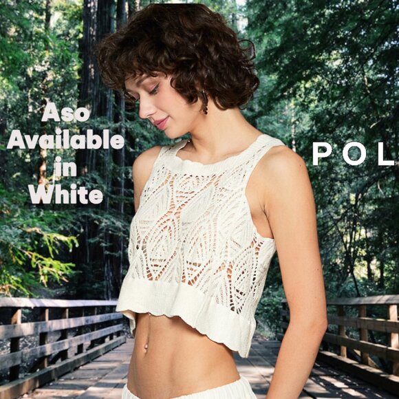 POL Boho Baby Pale Mint Crochet Loose Fit Semi Sheer Bodycon Crop Top - Picture 7 of 9